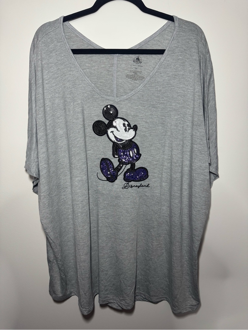 NWT Disneyland Mickey Mouse Purple Sequin Gray Tunic Blouse Plus Size 3X